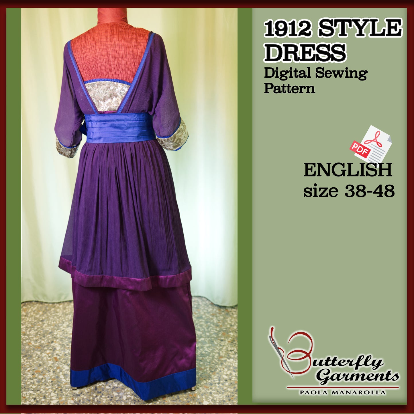 LUCILE - Edwardian Evening Gown Pattern 1912 Titanic Era Kimono Overdress Historical Sewing Pattern