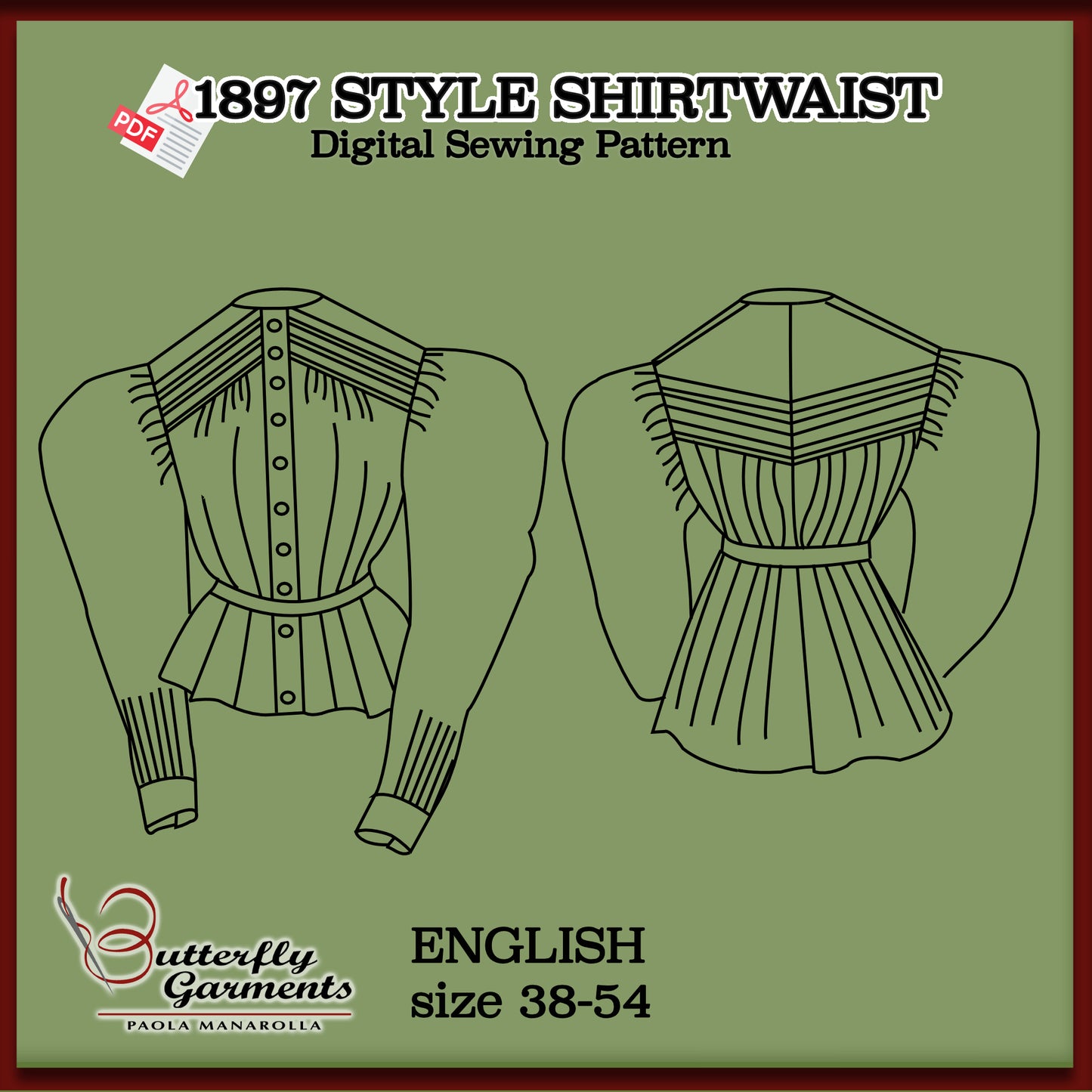 GARDENIA - Victorian Shirtwaist Pattern - 1897 Sewing Tutorial with Bias Yoke & Tucks - Digital PDF
