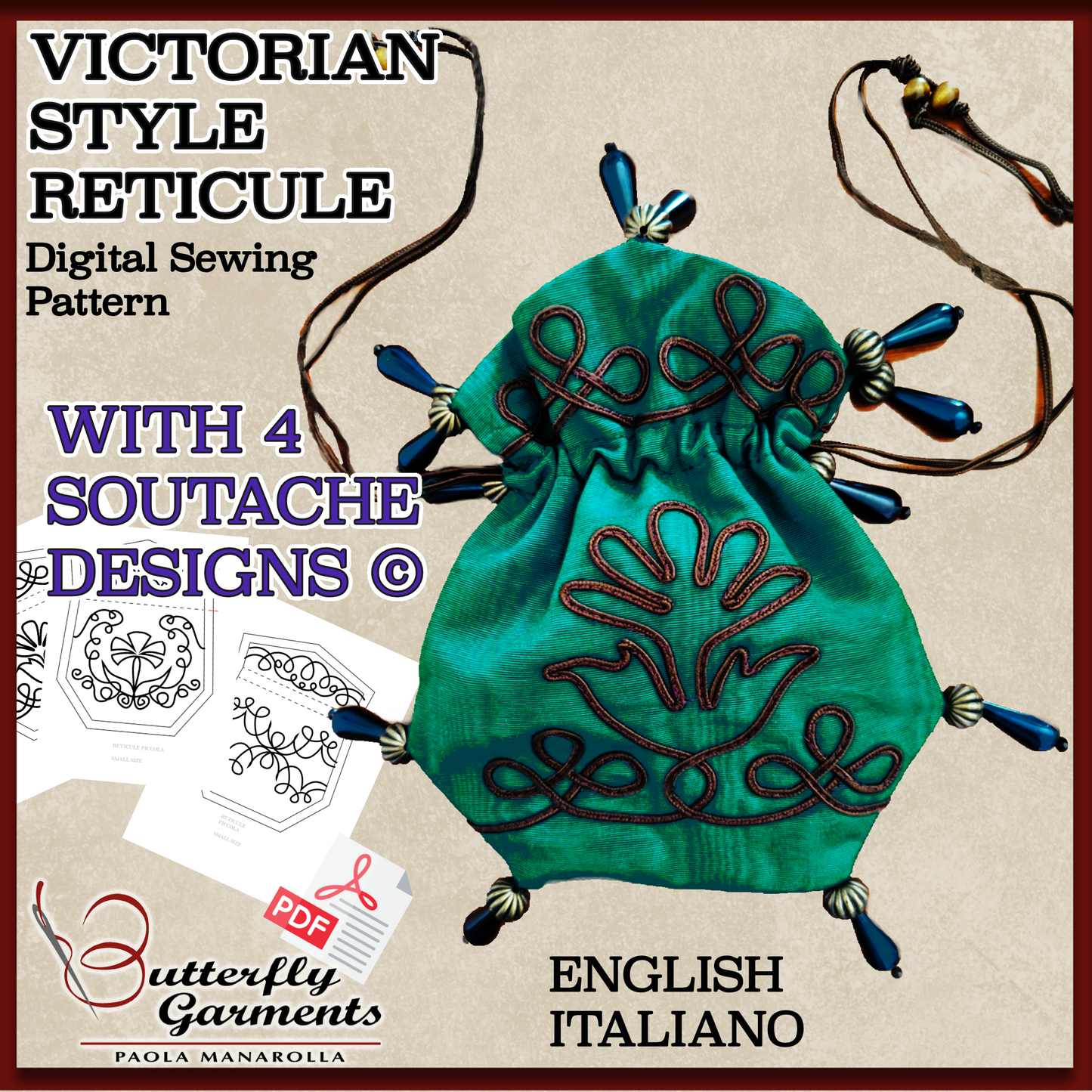 LILY - Victorian Reticule Pattern - Digital PDF Pattern & Sewing Tutorial