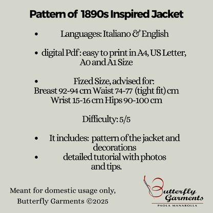 MINT Victorian Jacket Pattern - 1890s Style with Gussets & Double Front Closure