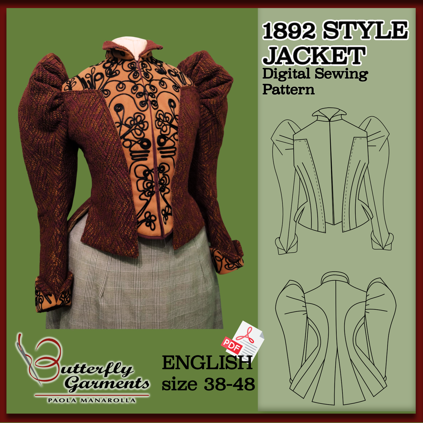 1892 Victorian Style Jacket SYLVA - Digital PDF Pattern & Sewing Tutorial