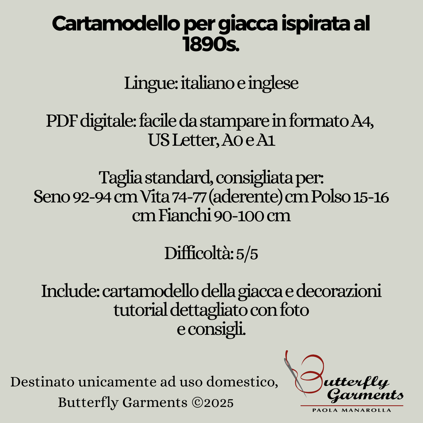 MINT Victorian Jacket Pattern - 1890s Style with Gussets & Double Front Closure