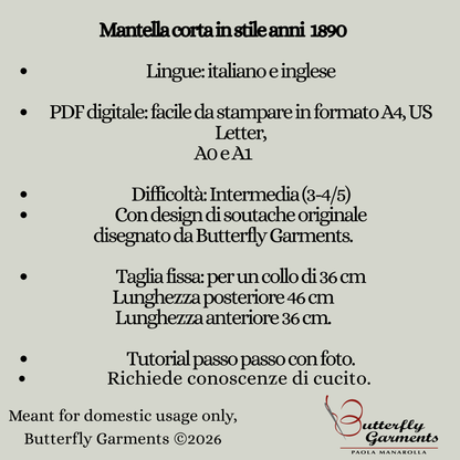 GRACE - Modello di cucito per mantello Belle Époque anni 1890 con ricamo soutache | Download digitale PDF del mantello vittoriano edoardiano