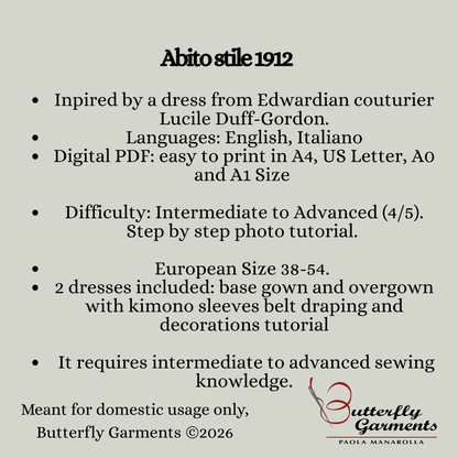 LUCILE - Edwardian Evening Gown Pattern 1912 Titanic Era Kimono Overdress Historical Sewing Pattern