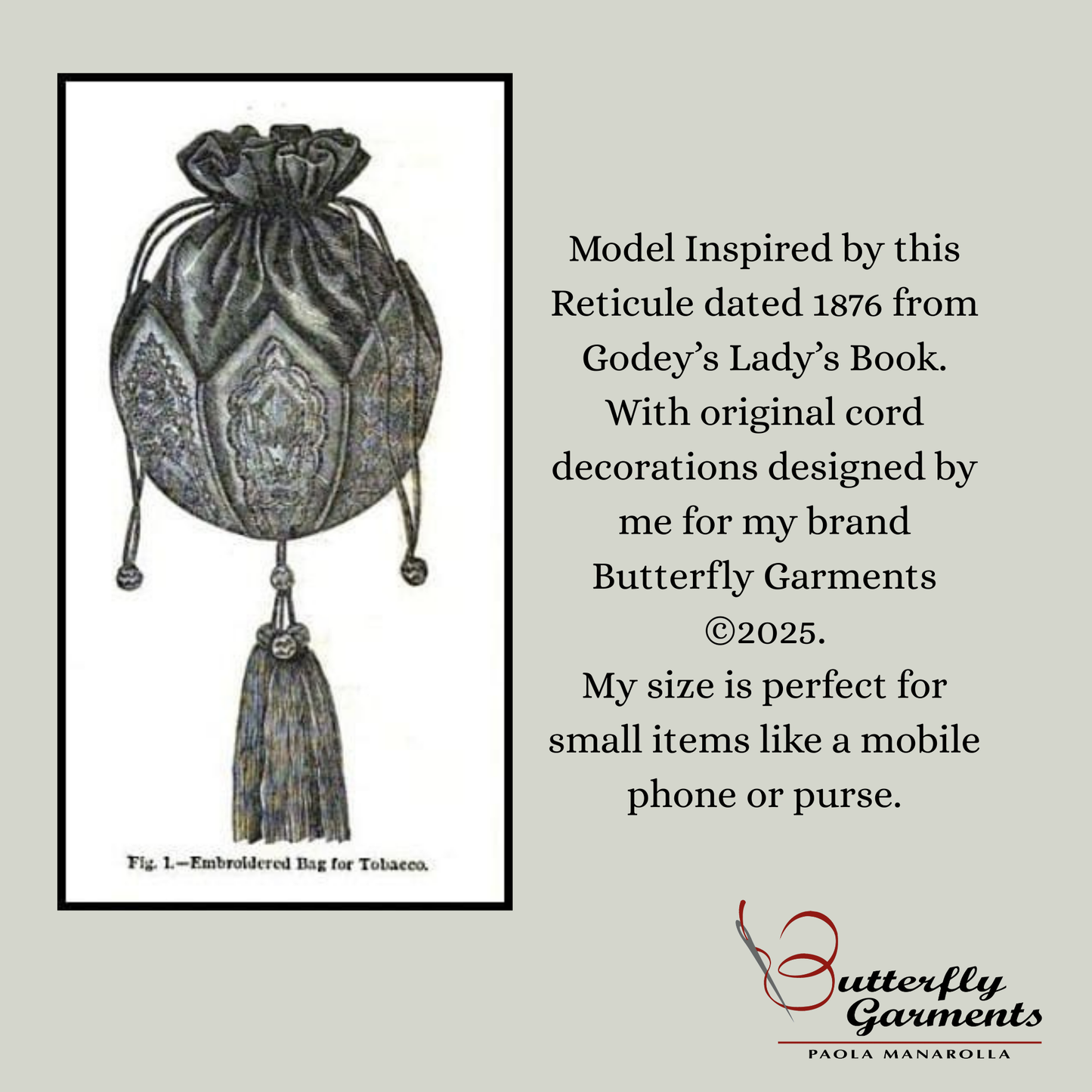 ESTELLE - Flower Corded Reticule Pattern - Victorian Tobacco Bag Reimagined - Digital PDF & Sewing Tutorial