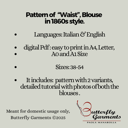 1860 Victorian Style Blouse LUCE - Digital PDF Pattern & Sewing Tutorial