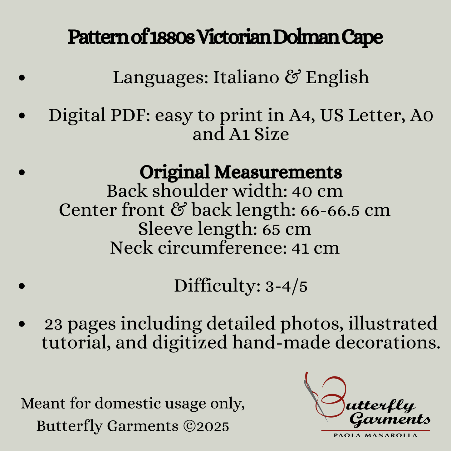 VALENTINE - 1880s Victorian Dolman Cape - Pattern digitized from the antique cape & Tutorial