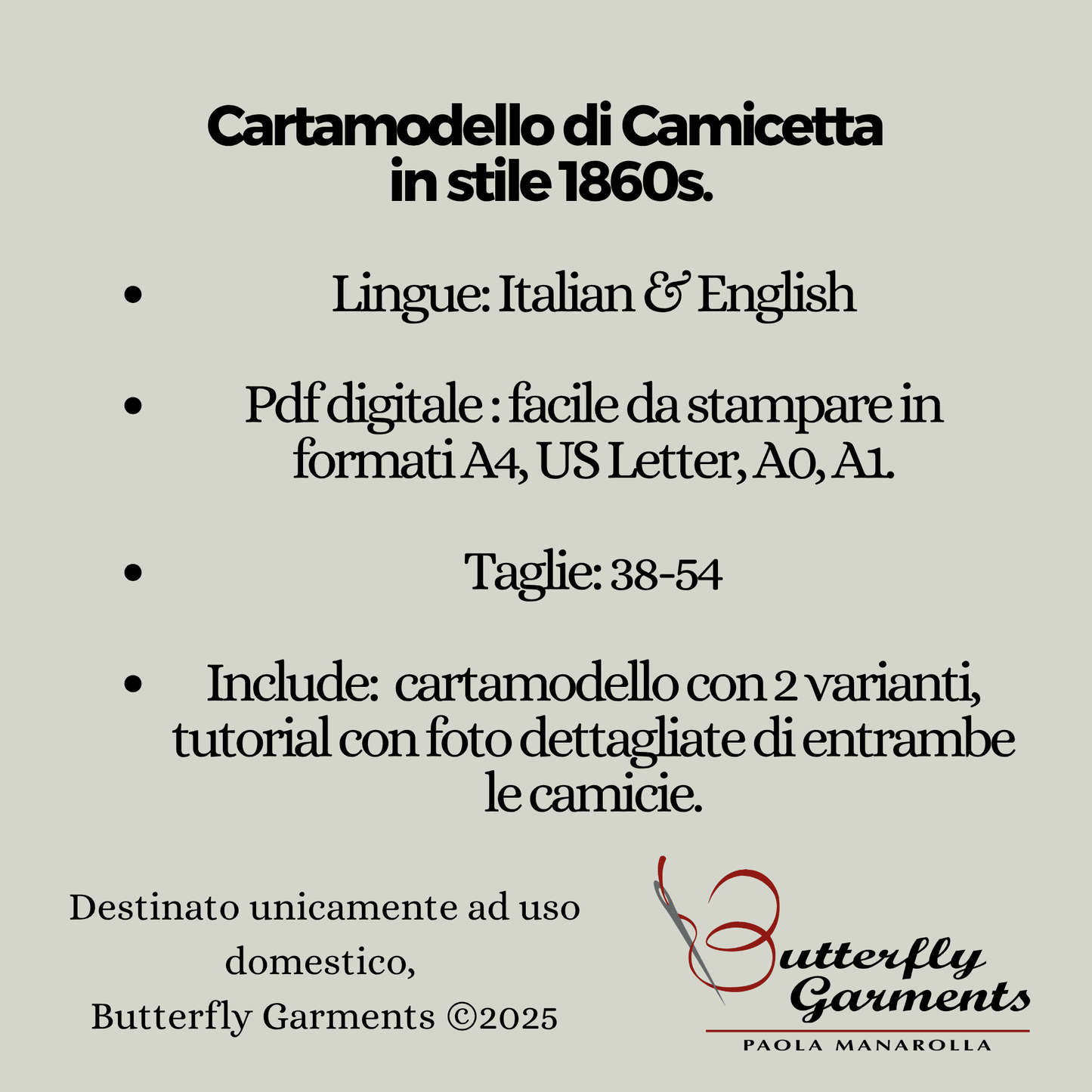 1860 Victorian Style Blouse LUCE - Digital PDF Pattern & Sewing Tutorial