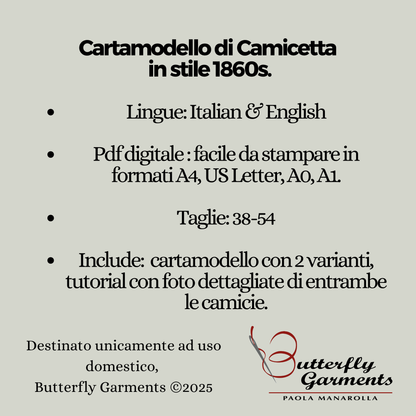 1860 Victorian Style Blouse LUCE - Digital PDF Pattern & Sewing Tutorial