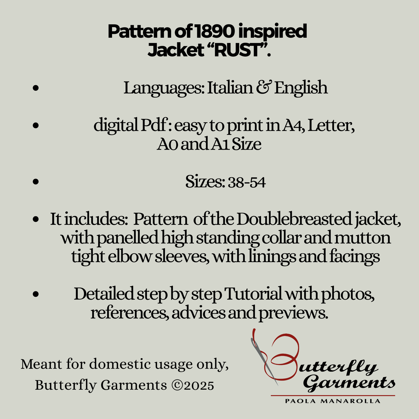 1890s Velvet Jacket RUST - Digital PDF Pattern & Sewing Tutorial