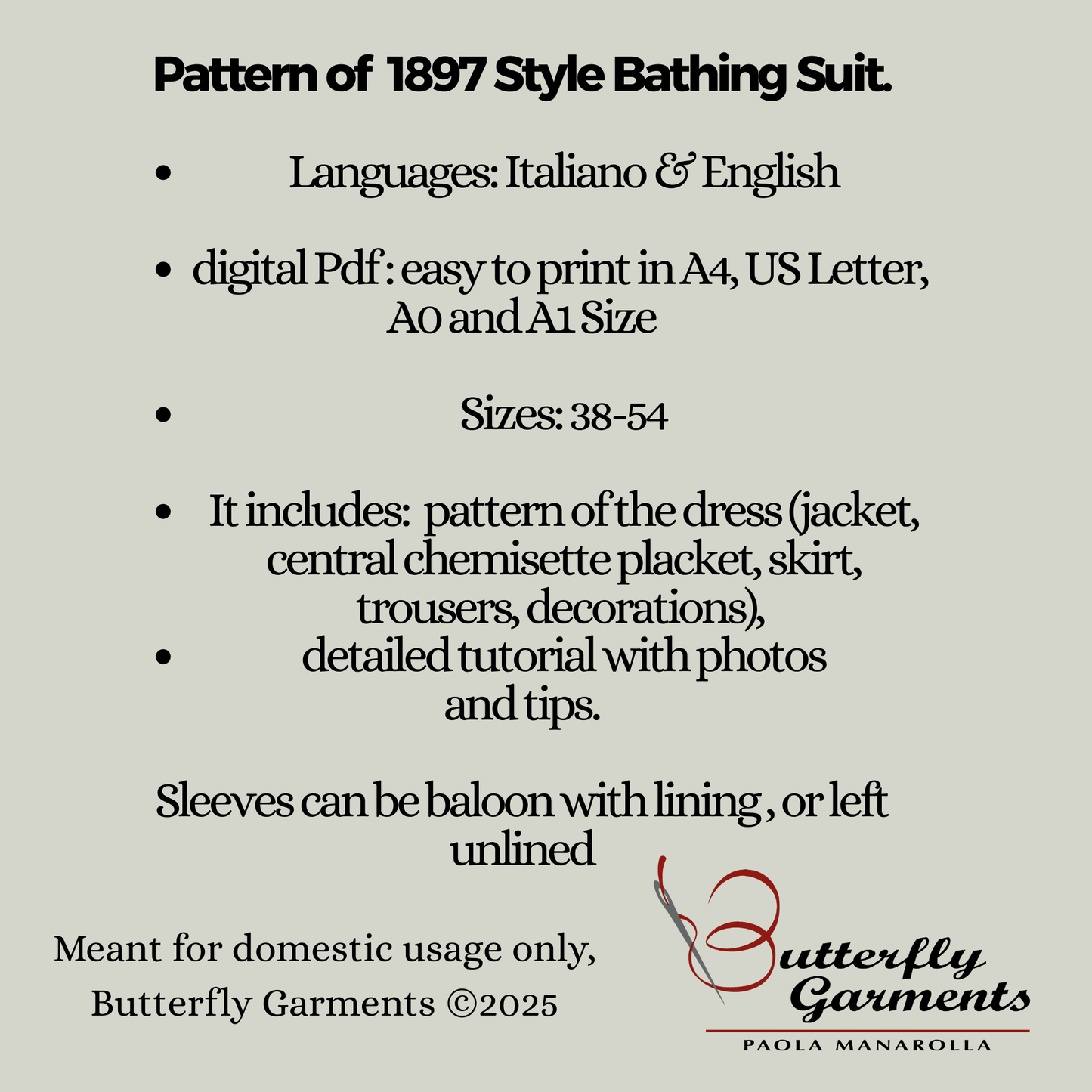 ALDA - 1897 Victorian Bathing Costume - Digital PDF Pattern & Sewing Tutorial