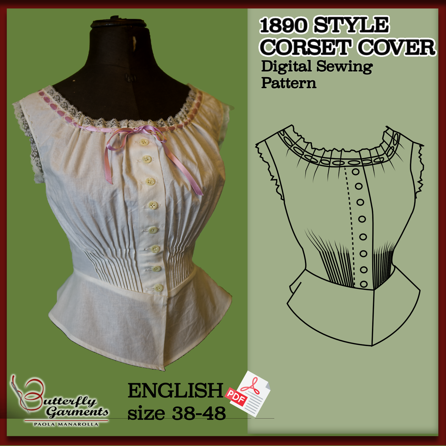 ANGELICA - Victorian Corset Cover Pattern - Early 1900s Sewing Tutorial with Pintucks & Lace - Digital PDF