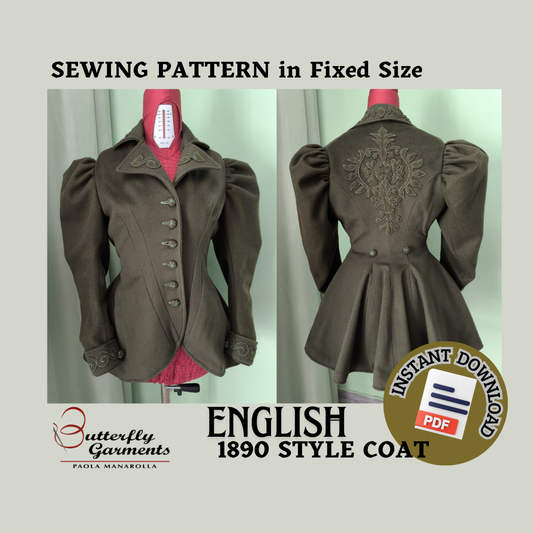 Late Victorian Style Coat Fixed Size AMAZZONE- Digital Pattern & Sewing Tutorial