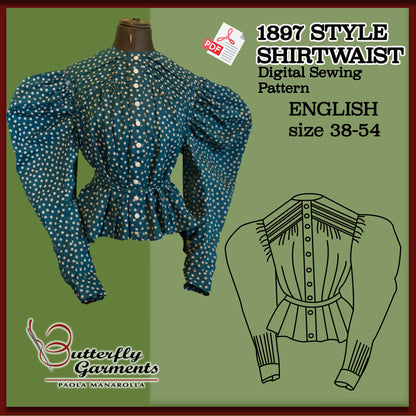 GARDENIA - Victorian Shirtwaist Pattern - 1897 Sewing Tutorial with Bias Yoke & Tucks - Digital PDF