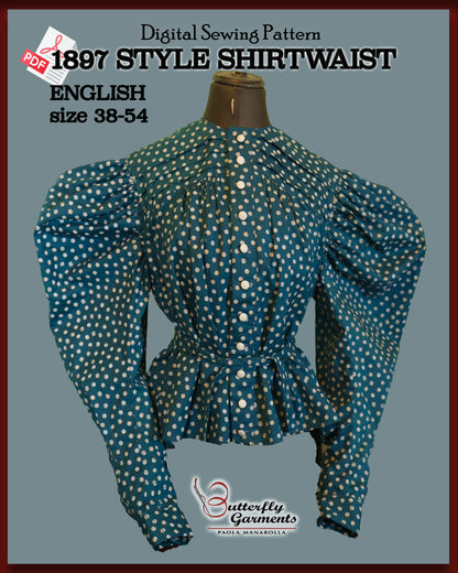 GARDENIA - Victorian Shirtwaist Pattern - 1897 Sewing Tutorial with Bias Yoke & Tucks - Digital PDF