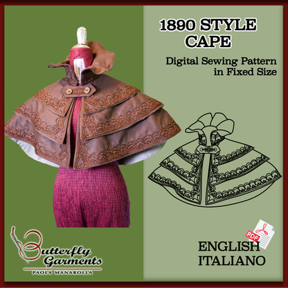 GRACE - Modello di cucito per mantello Belle Époque anni 1890 con ricamo soutache | Download digitale PDF del mantello vittoriano edoardiano