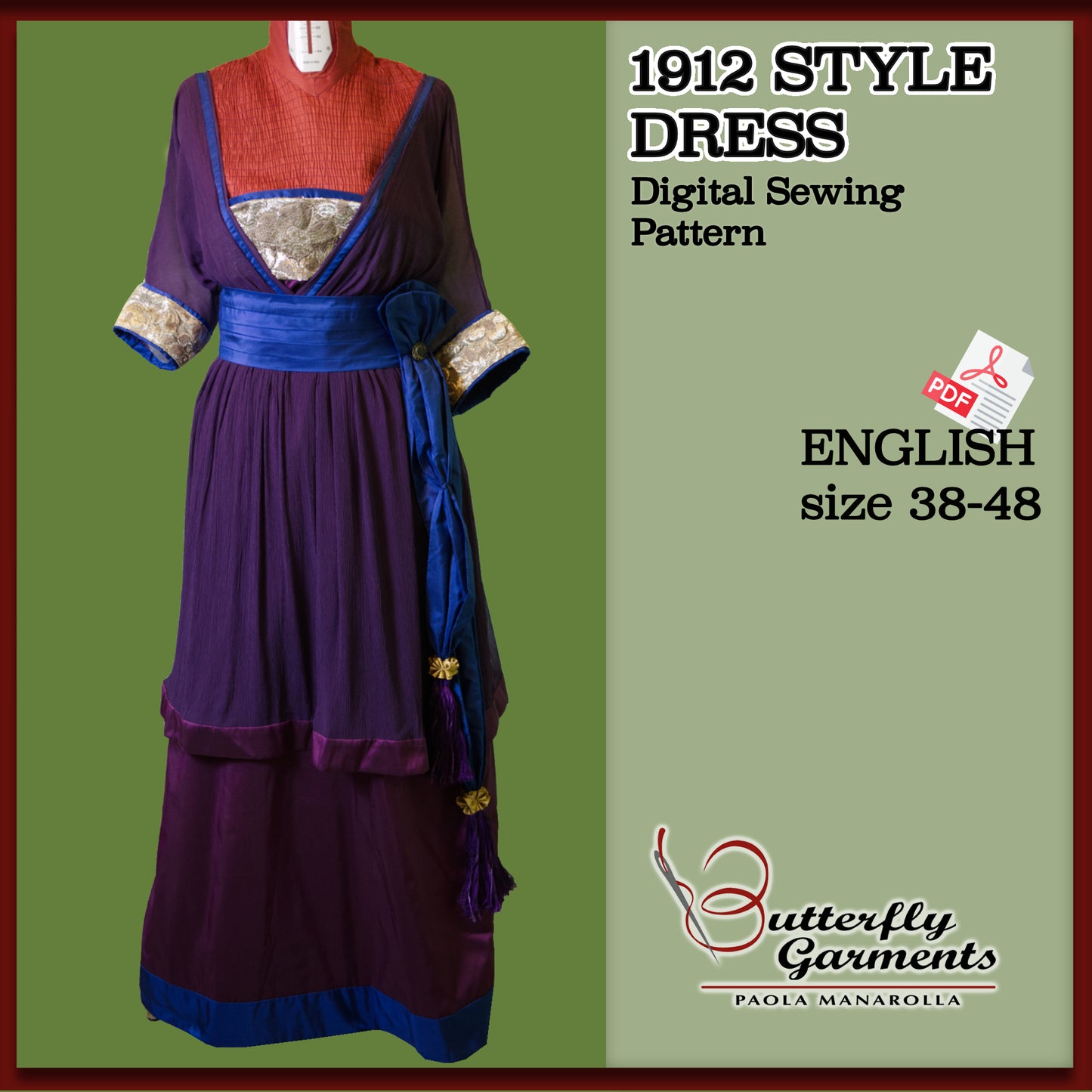 LUCILE - Edwardian Evening Gown Pattern 1912 Titanic Era Kimono Overdress Historical Sewing Pattern