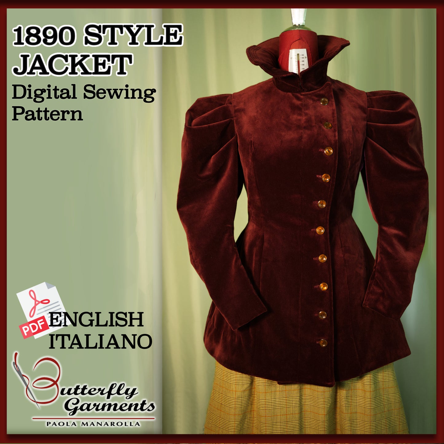 1890s Velvet Jacket RUST - Digital PDF Pattern & Sewing Tutorial