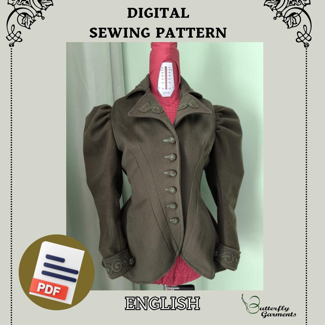 Late Victorian Style Coat Fixed Size AMAZZONE- Digital Pattern & Sewing Tutorial