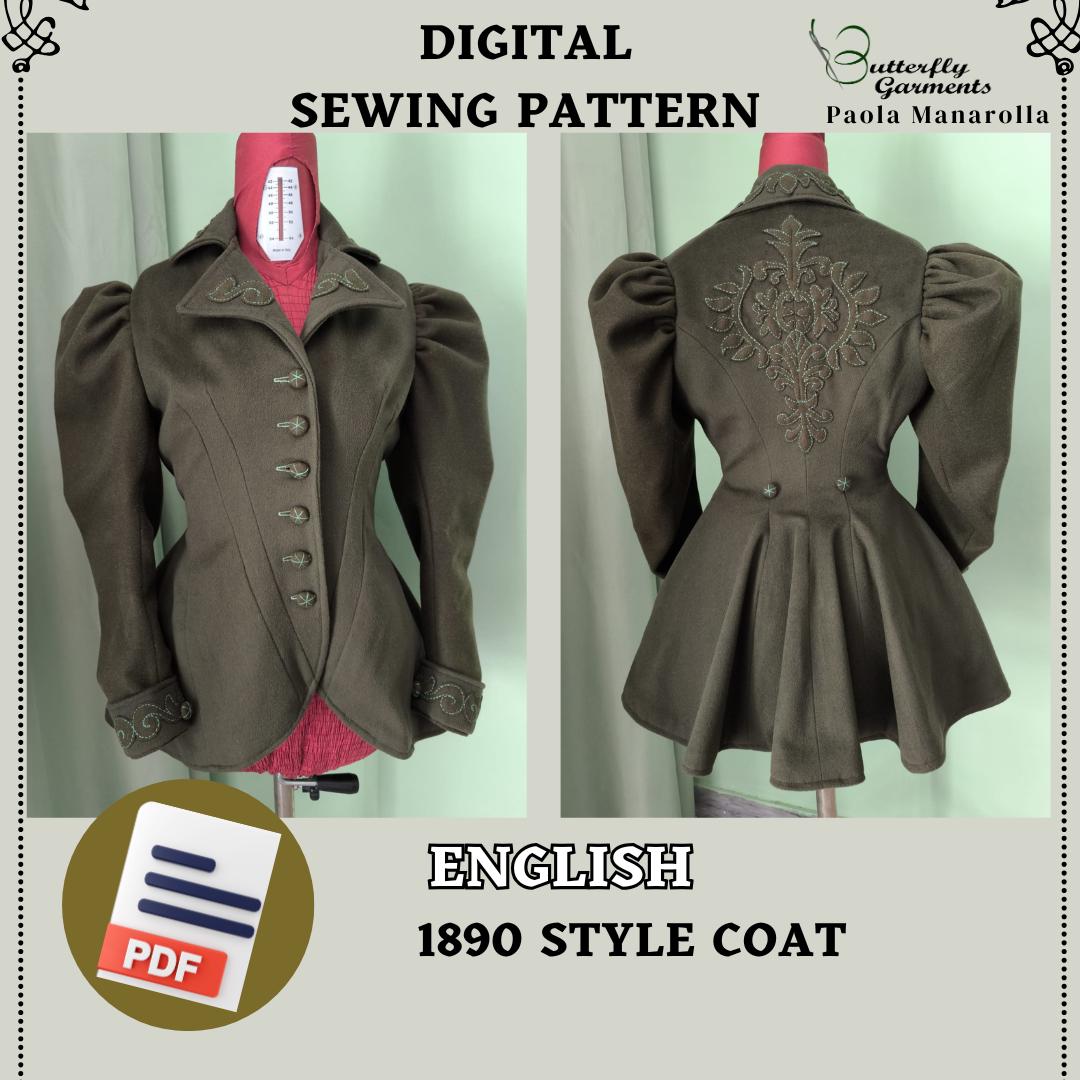 Late Victorian Style Coat Fixed Size AMAZZONE- Digital Pattern & Sewing Tutorial