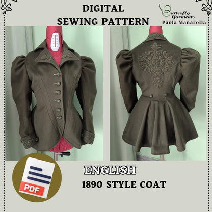 Late Victorian Style Coat Fixed Size AMAZZONE- Digital Pattern & Sewing Tutorial