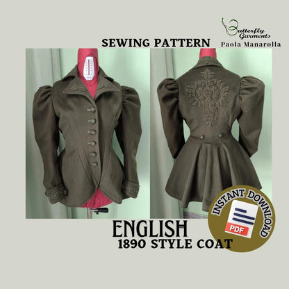 Late Victorian Style Coat Fixed Size AMAZZONE- Digital Pattern & Sewing Tutorial