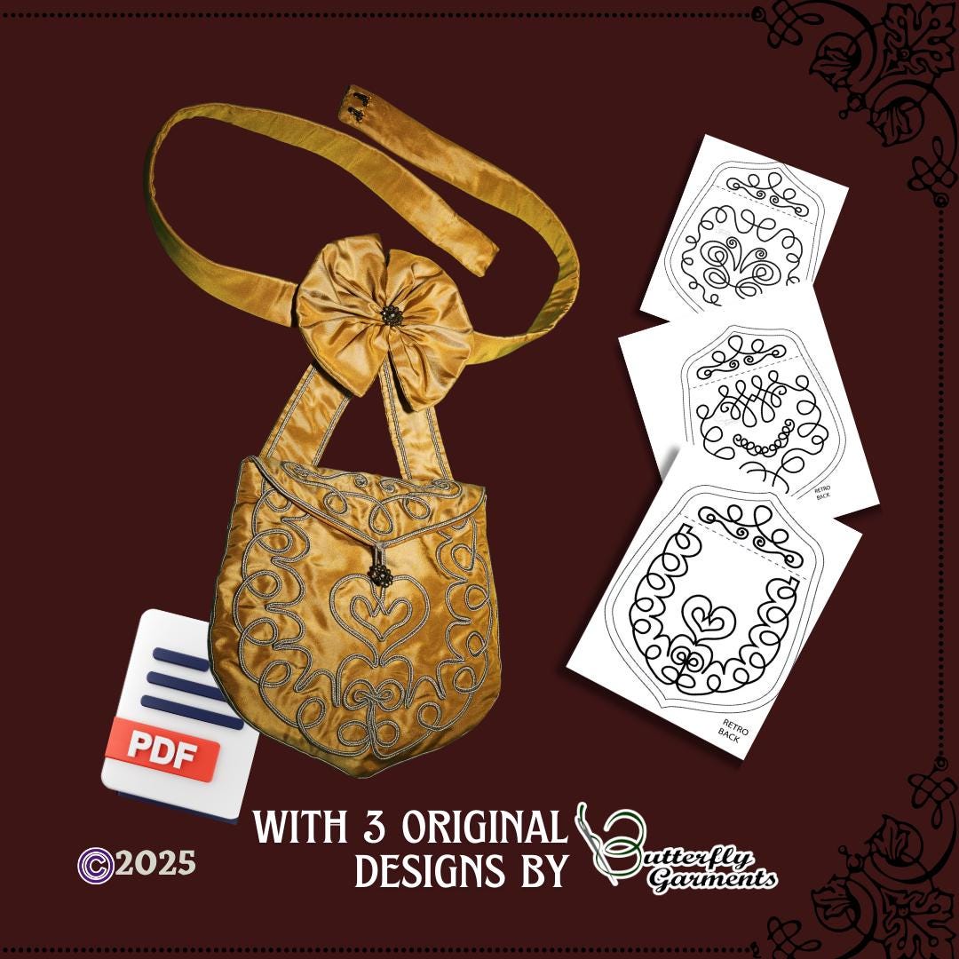 1860 Victorian Style Bag CHARLOTTE - Digital PDF Pattern & Sewing Tutorial