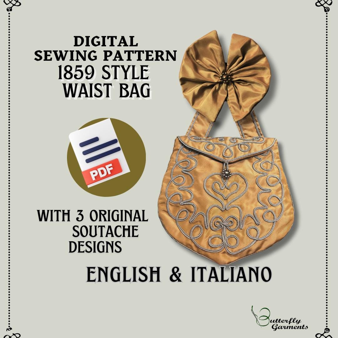 1860 Victorian Style Bag CHARLOTTE - Digital PDF Pattern & Sewing Tutorial