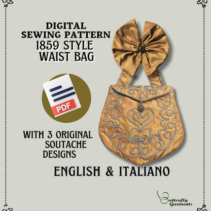 1860 Victorian Style Bag CHARLOTTE - Digital PDF Pattern & Sewing Tutorial