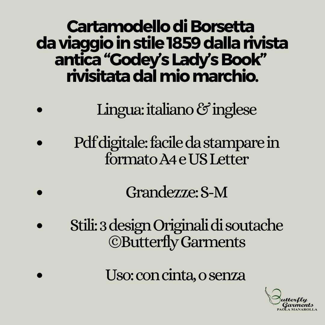 1860 Victorian Style Bag CHARLOTTE - Digital PDF Pattern & Sewing Tutorial