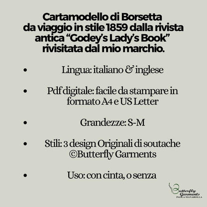 1860 Victorian Style Bag CHARLOTTE - Digital PDF Pattern & Sewing Tutorial