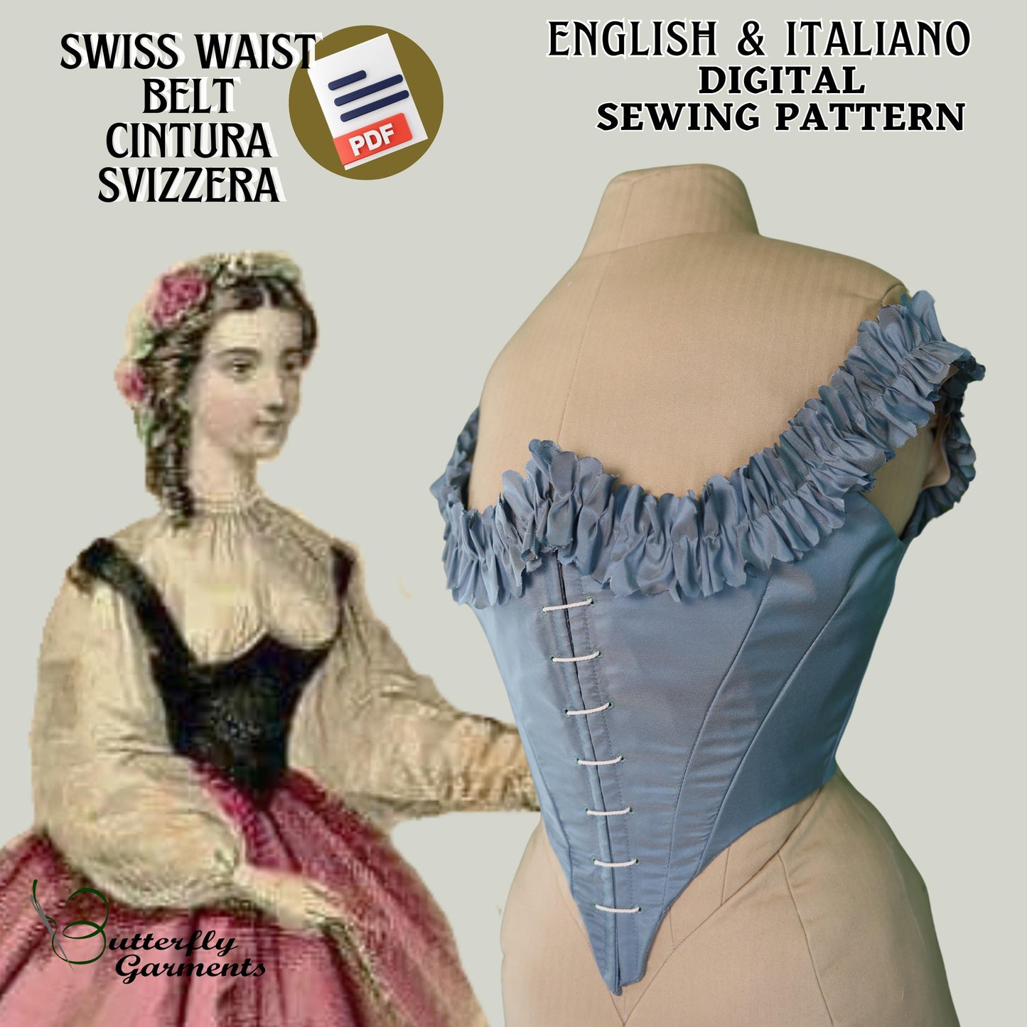 1860 Victorian Style Waist Belt BERYL - Digital PDF Pattern & Sewing Tutorial